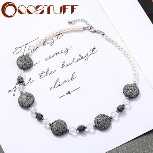 Fashion Christmas Jewelry Gifts for Women Accessories Grey Stones Necklace Neck Choker Bohemian Suspension Chain Beads Pendants