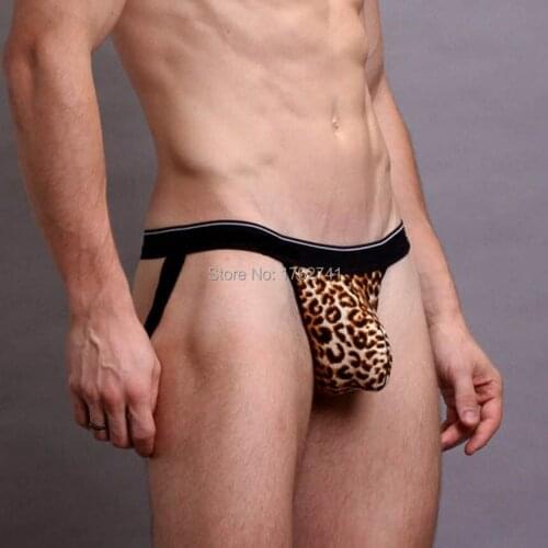 Sexy Leopard Print Men Thongs and G Strings Penis Pouch Panties Mens Bikini Briefs Men Underwear Jockstrap Cueca