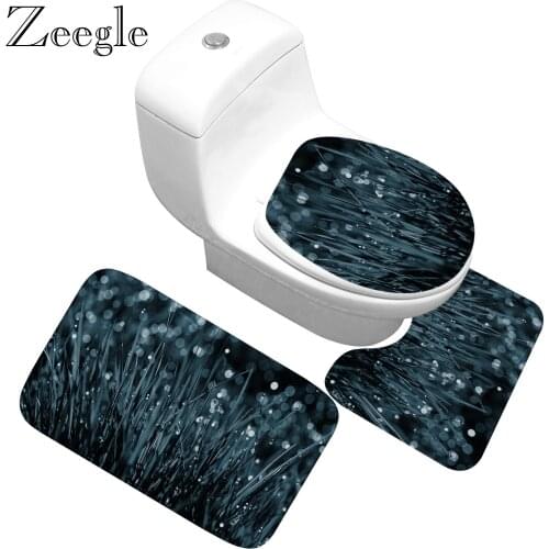 Zeegle Printed Bathroom Rugs And Mat Set Anti-slip Bath Mat Washable Toilet Carpet Decor Toilet Seat Tank Cover Rug