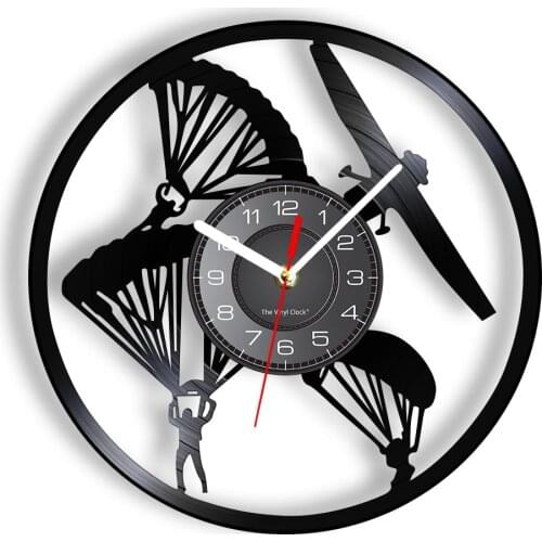 Parachuting Vinyl Record Wall Clock Flying Adventure Sports Art Paraglider Home Decor Hang Gliding Skydiving Silent Clock Watch