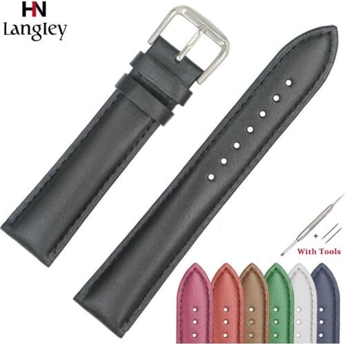 Cowhide Genuine Leather Watchband 18mm/20mm/22mm 7 Colors Wristwatch Straps Stainless Steel Buckle Watches Accessories