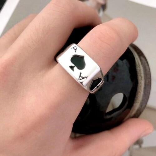New 2021 Gothic Punk Lucky Spade A Playing Card Resizable Rings for Men Fashion Letter A Trendy Hip Hop Luxury Jewelry Gifts