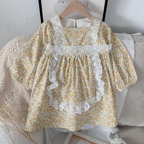 Japanese Korean Girls Clothing 2021 Autumn New Embroidery Floral Dresses Children Cute Casual Square Collar Fashion Girls Dress