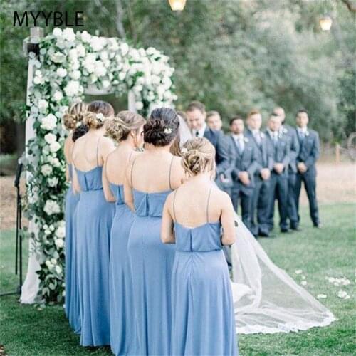 Western Country Dusty Blue Chiffon Bridesmaid Dresses Halter Sleeveless Boho Summer Maid Of Honor Gowns vestidos fiesta boda