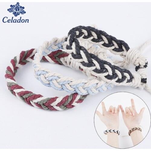 Hot Sale Handmade Woven Cotton Linen Wax String Bangles Friendship Bracelets For Braided Rope Cord String Bracelet Beach Jewelry