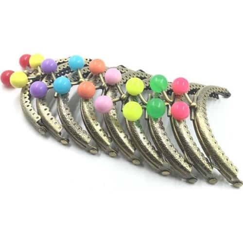 8.5cm bronze color knurling purse frame DIY women bag making metal clasp hardware 10pcs/lot colorful candy ball kiss buckle