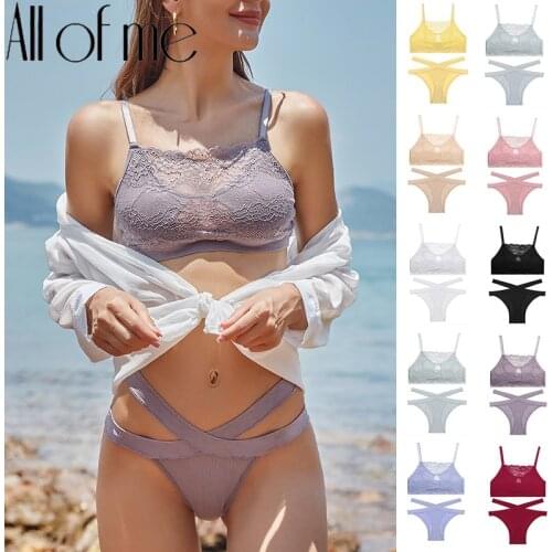 Sexy Women Underwear Lace Bra Set Lingerie Bralette Soft Tank Top Thong Pantys Female Brassiere Suit Intimates Push Up For Girls