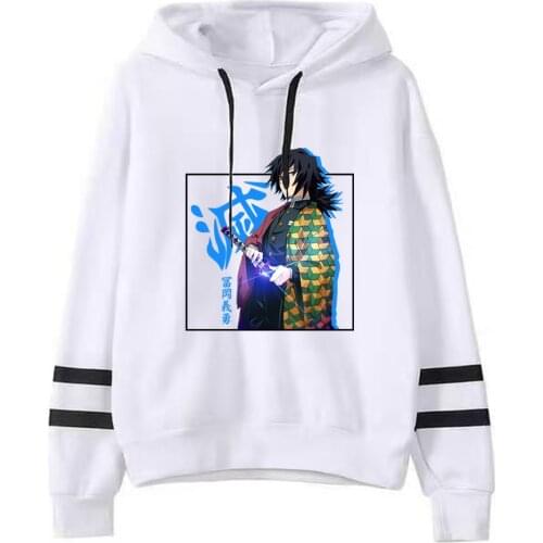 Harajuku Style Cartoons Hoodies Men and Women Loose Casual Hoodies Demon Slayer Tomioka Giyuu Hoodies