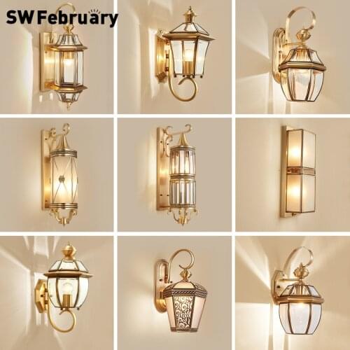 Outdoor Wall Lamp Waterproof Nordic All Copper Led Light Corridor Courtyard Outdoor Villa Door External Wall Gold Wall Lights