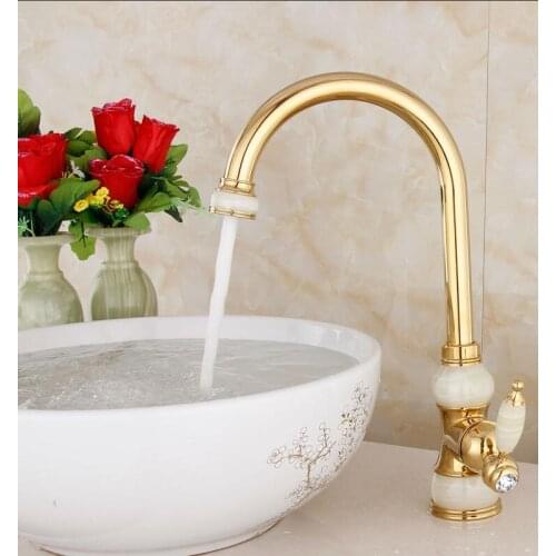 Vidric Fashion gold hot and cold single lever kitchen Faucet Jade and Brass sink faucet tap bathroom basin faucet sink tap