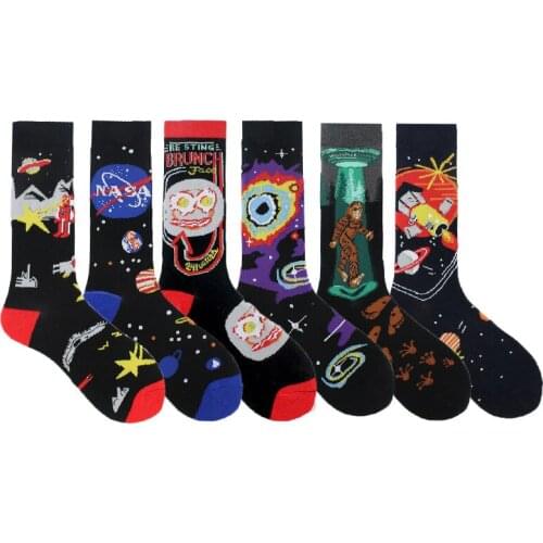 Adult Cotton Funny Socks Space Big Bang Universe Black Hole Robot Men Big Board Star Spaceship Astronaut Pop Fashion 2021 New