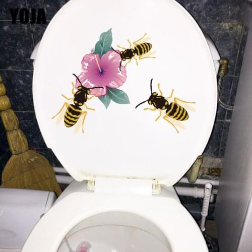 YOJA 21.2X16CM Bee Flower Branch Creative Cartoon House Decoration Room Wall Sticker Toilet Seat Decal T1-2333