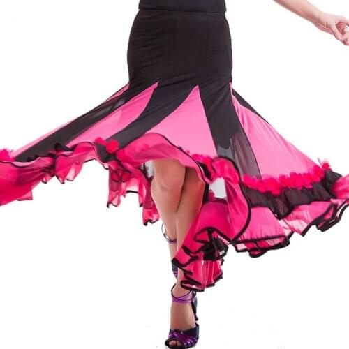 Ballroom Dance Skirt Long Length Spread hem Elegant Modern Dance Maxi Skirt Women Flamenco Latin Tango Practice Stage Costumes