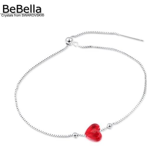BeBella red heart charm silve 925 chain bracelet Crystals from Swarovski fashion jewelry for women girls Christmas gift