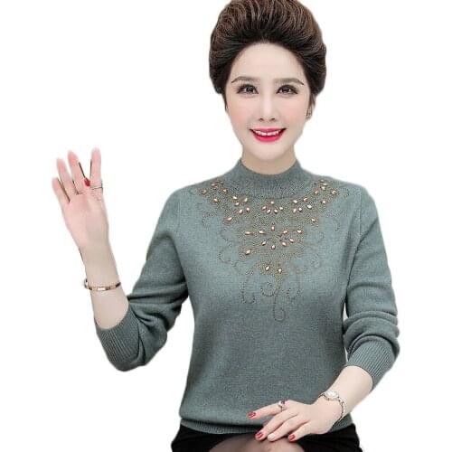 Women Cashmere Sweater Autumn Winter Plus Size 5XL Sweaters Middle-aged Mother Warm Pullovers Knitted Jumper Female Tops W2268