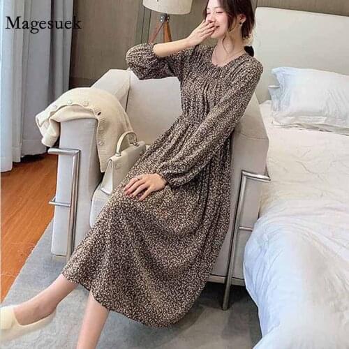 Women Long Sleeve Waist Thinning Temperament Fairy Draped Print A-line Slim Long Dress Autumn French Vintage Floral Dress 11909