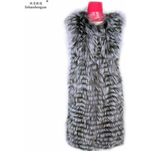 Linhaoshengyue 90CM long fox fur vest women long Real fox fur vest wram and comfortable