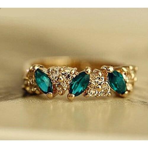 1pc 2018 Retro Vintage Created Crystal Gold Ring Sweet Rhinestone Rings For Women Wholesale / Retail 17mm Size