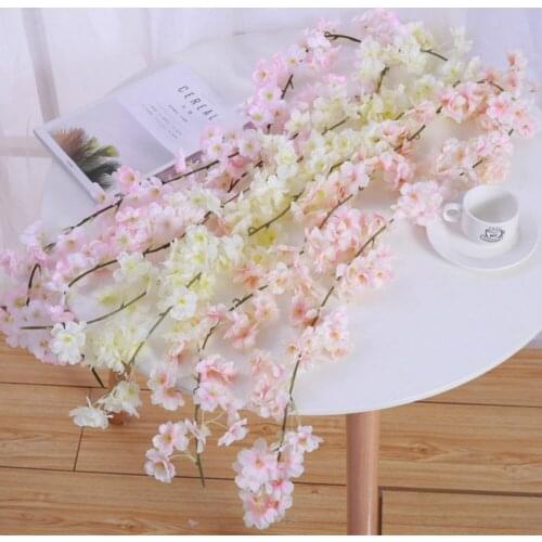 1pc Cherry Blossoms Artificial Flower Wisteria Vine Artificial Plants Home Decor Wedding Decoration For Wall Fake Rattan