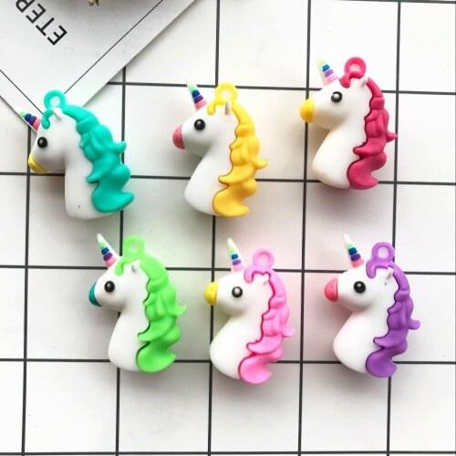 ZALEBABA 10pcs Soft rubber unicorn necklace charms very cute pendant Key chain decoration DIY earring