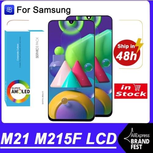 100% Original AMOLED 6.4'' Display For Samsung Galaxy M21 M215F M215F/DS Full LCD Touch Screen Digitizer Assembly Repair Parts