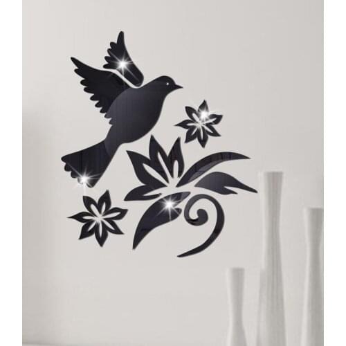 3D Acrylic Mirror Wall Sticker Home Decor Bedroom Living Room Entrance TV Background House Decoration Bird Fower Art Wall Decals