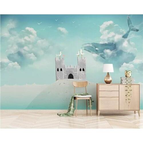 Beibehang Customize any size 3d wallpaper Wall Sticker Sky sea whale castle children background wall wallpaper for walls 3d
