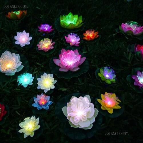 5 pieces Artificial Led Optic fibre Floating Fake Lotus Leaf flower Lily waterproof wedding party Night Light decoration D54