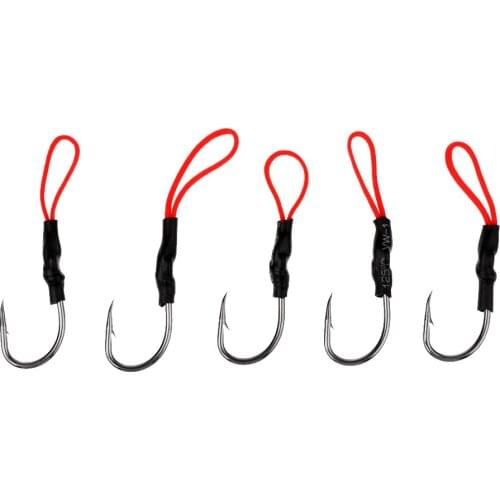 5 Pieces Jigging Assist Rig Hook With Line For Jigging Lures Trolling Carbon Steel Lures Fishhooks
