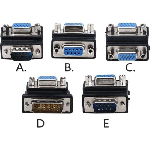 90 Degree VGA Adapter Male to Female Connector DB9 RS232 DVI24+1 Convertor For Laptop PC SVGA Coupler Adaptor