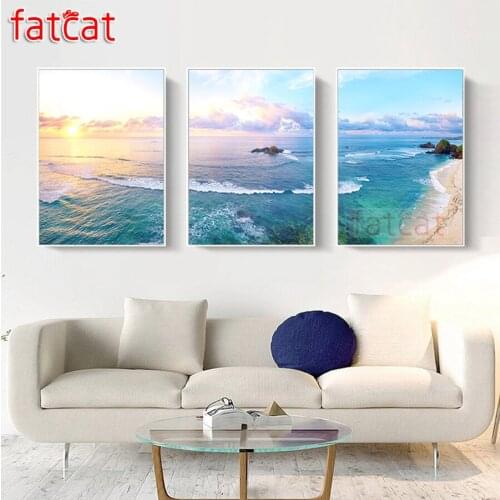 FATCAT Calm sea landscape diy 5d diamond painting full square round drill mosaic embroidery sale triptych kits decoration AE2655