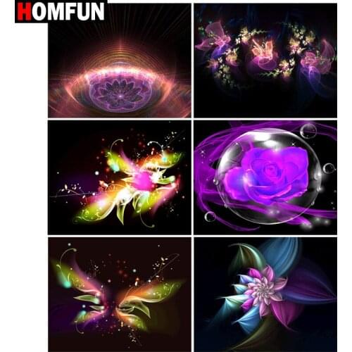 HOMFUN Diamond Painting Full Square/Round Diamond "Black flower rays" Pattern Embroidery Cross Stitch 5D Rhinestone Painting