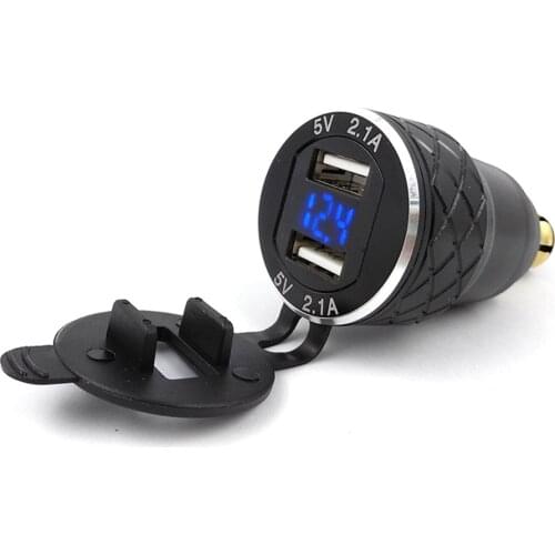 Aluminum Alloy Metal Shell Motorcycle Dual USB Charger 12-24v 4.2A Voltmeter for BMW Motorcycle Hella Din Socket Red Blue Green