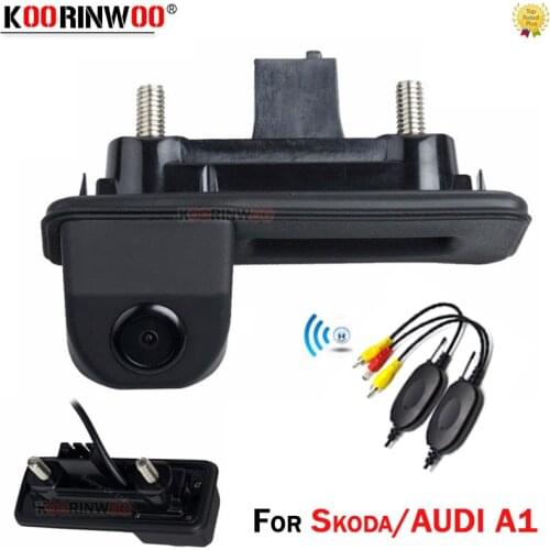 Koorinwoo HD Nigh Vision Parking Car Rear View Camera Handle Button Tracks For Skoda/Octavia/Fabia/Superb/Roomster/Yeti/Audi/A1