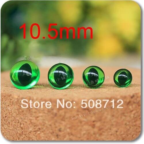Free shipping!!!!100pcs 10.5mm Green Transparent Acrylic CAT Eyes Bears Dolls with METAL lock-washers