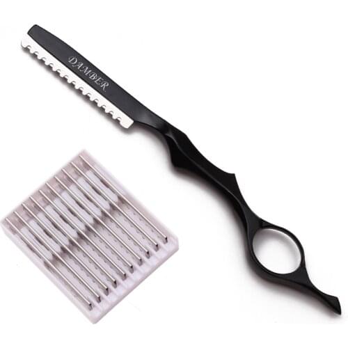 Safety Hair Cut Razors Hairdresser Eyebrow Trimmers Razors Cutting Barber Salon Tools Scraping Eyebrow Knife 1 + 10 Blades 6100