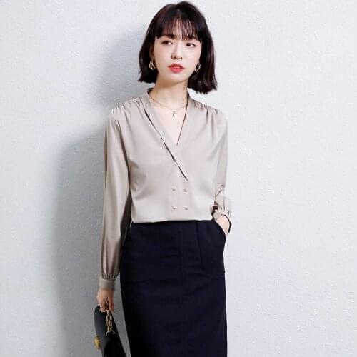 Blouses Womens Summer 2021 Office Lady Double Breasted Cross V-Neck Womens Shirt Korean Fashion Chiffon Tops New Arrivals