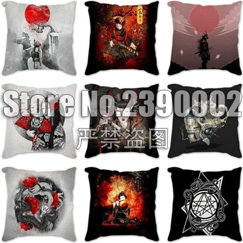 Japanese samurai lady butterfly Decorative Cushion Cover Polyester Throw Pillowcase 45*45CM Sofa Home Decorative Pillow Cover