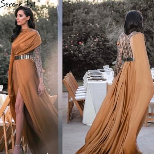 Orange High Split Sexy Evening Gowns Long 2020 One Shoulder Beading A-Line Formal Dress Design BLA70751 Serene Hill