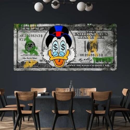 Graffiti Art Disney Donald Duck Catoon $100 Money Dollar Canvas Painting Poster Prints Street Wall Art Picture Living Room Decor