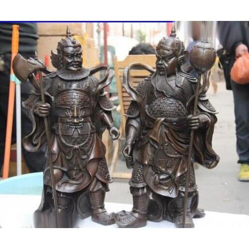 China Copper FengShui Home Evil MenShen Door God Deva kings General Warrior Pair