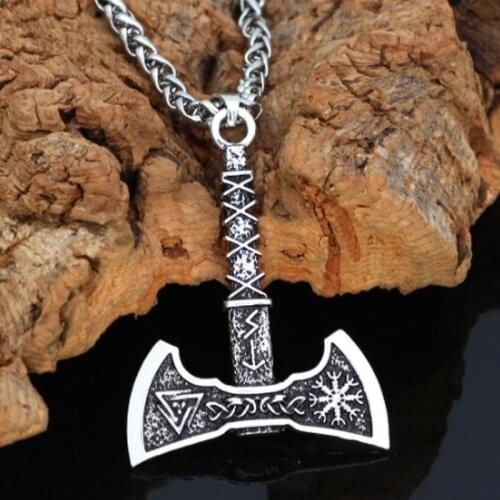 Classic Fashion Retro Nordic Style Viking Double Axe Pendant Rope Chain Necklace Mens Classic Punk Amulet Jewelry Gift