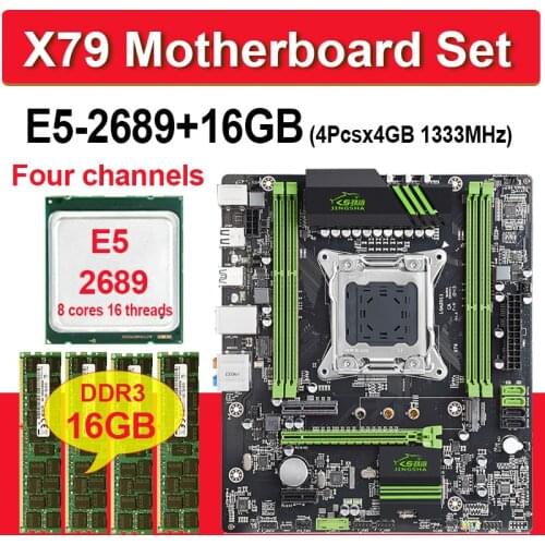 JINGSHA X79 motherboard set with Xeon E5 2689 4pcs x 4GB = 16GB 1333MHz DDR3 ECC REG memory ATX SATA3 NVME M.2 SSD Four channels