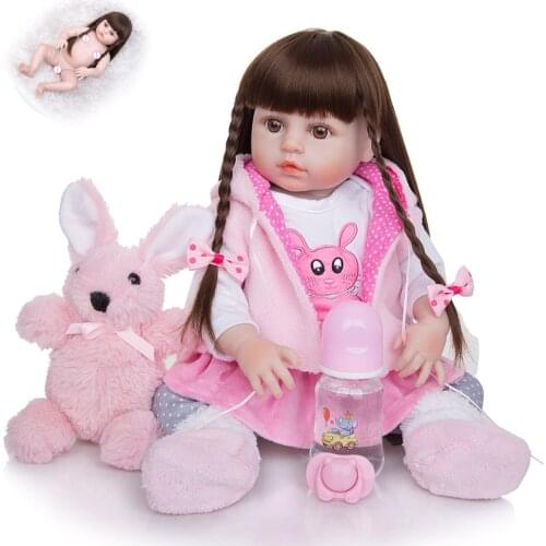 48CM Baby Reborn Doll 100% Silicone Body Realistic Princess Doll With Plush Rabbit Toys For Girl Childrens Day Birthday Gifts