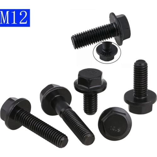 M12 -1.75 12mm High Tensile Grade 10.9 Hex Head Flange Screws Frame Hex Head Bolts GB5789 DIN6921