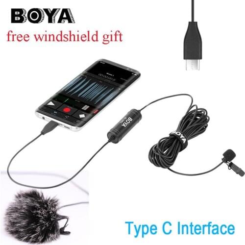 Boya BY-DM2 Lavalier Condenser Microphone Type-C Port Interview Vlogging Mic for Samsung S8 Xiaomi Huawei Android Smartphones
