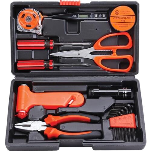 18pcs Hand Tools Multi-tool Kit Household Repair Tool Set Screwdriver Wrench Cutting Pliers Safety Hammer Scissors Flashlight