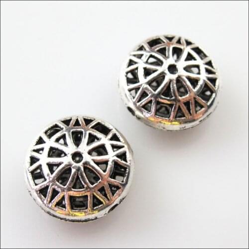 Fashion 4Pcs Tibetan Silver Round Flower Flat Spacer Beads Charms 17mm