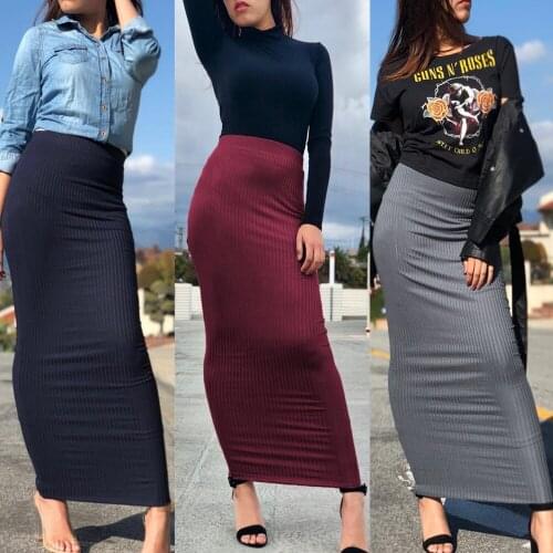Fashion Womens Pencil Skirt Knitting Cotton Long Skirt Elegant Modest Muslim Bottoms Ankle-Length Islamic Party Clothing Winter