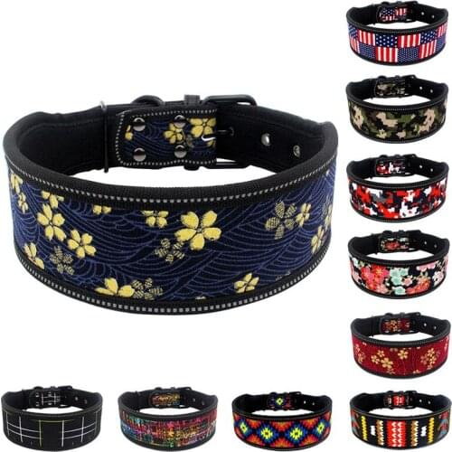 Pet Soft Nylon Collars Dog Reflective Adjustable Printed Collar for German Shepherd Pitbull Dogs Outdoor Night Walking Collar